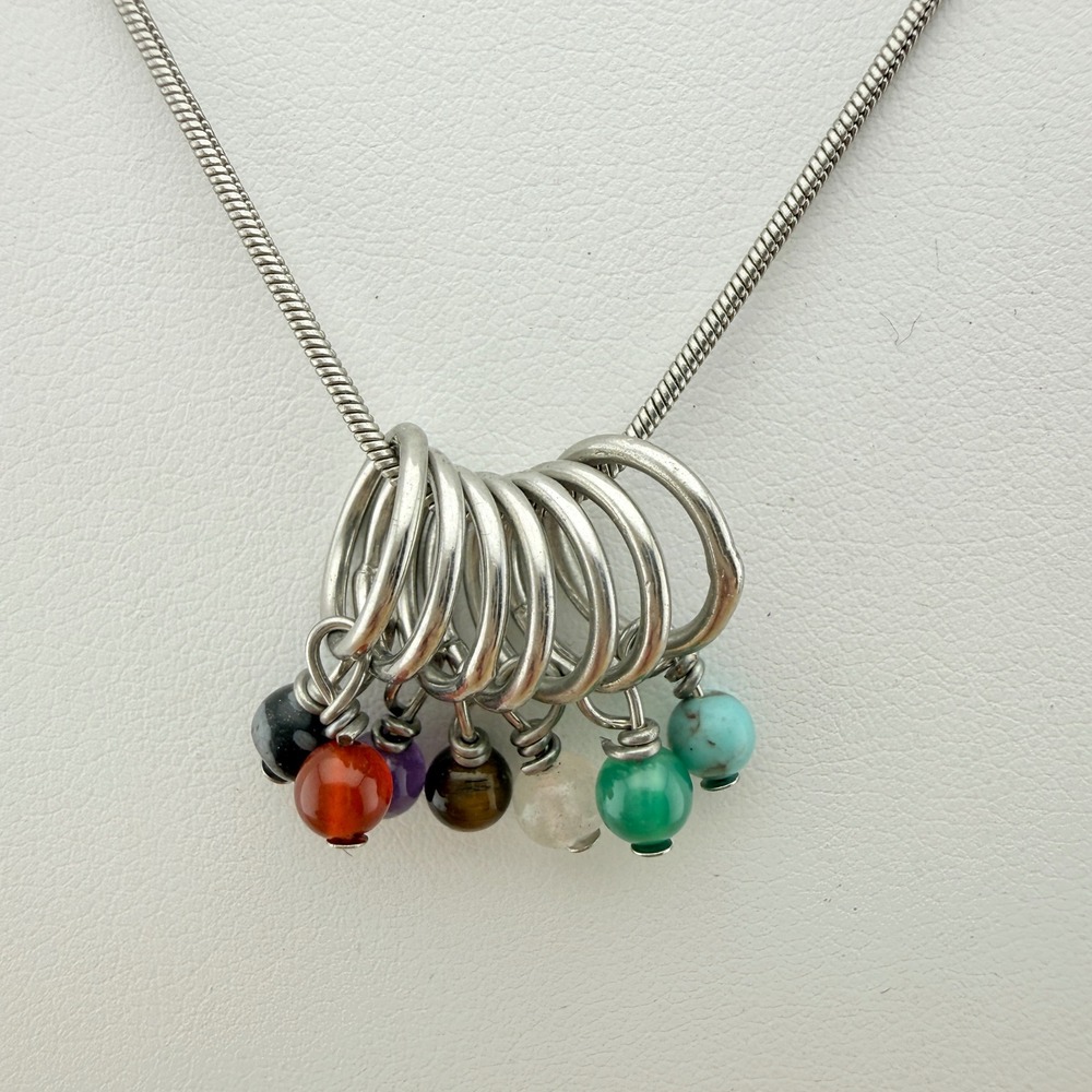 Silver Tone Snake Chain Necklace Multi Stone Ring Charms Boho